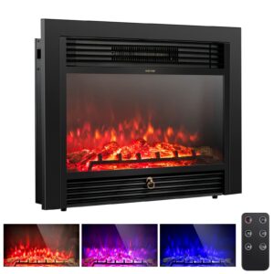 glacer 28.5'' electric fireplace insert, recessed & freestanding with adjustable flame color timer, indoor heater w/remote control (750w/1500w) black…