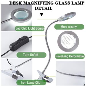 Magnifying Glass with Light and Stand, Desk Lamp LED Light with USB Powered,Adjustable Flexible Gooseneck,Clip on Desktop & Bed for Reading, Crafts;Studio for Daily Hobbies Repairing.