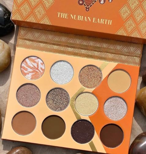 Juvia's Place The Nubian Earth - Orange, Browns, Tans, Shades of 12, White Pressed Eyeshadow Palette, Professional Eye Makeup, Pigmented Eyeshadow Palette, Cosmetic Palette for Eye Color & Shine