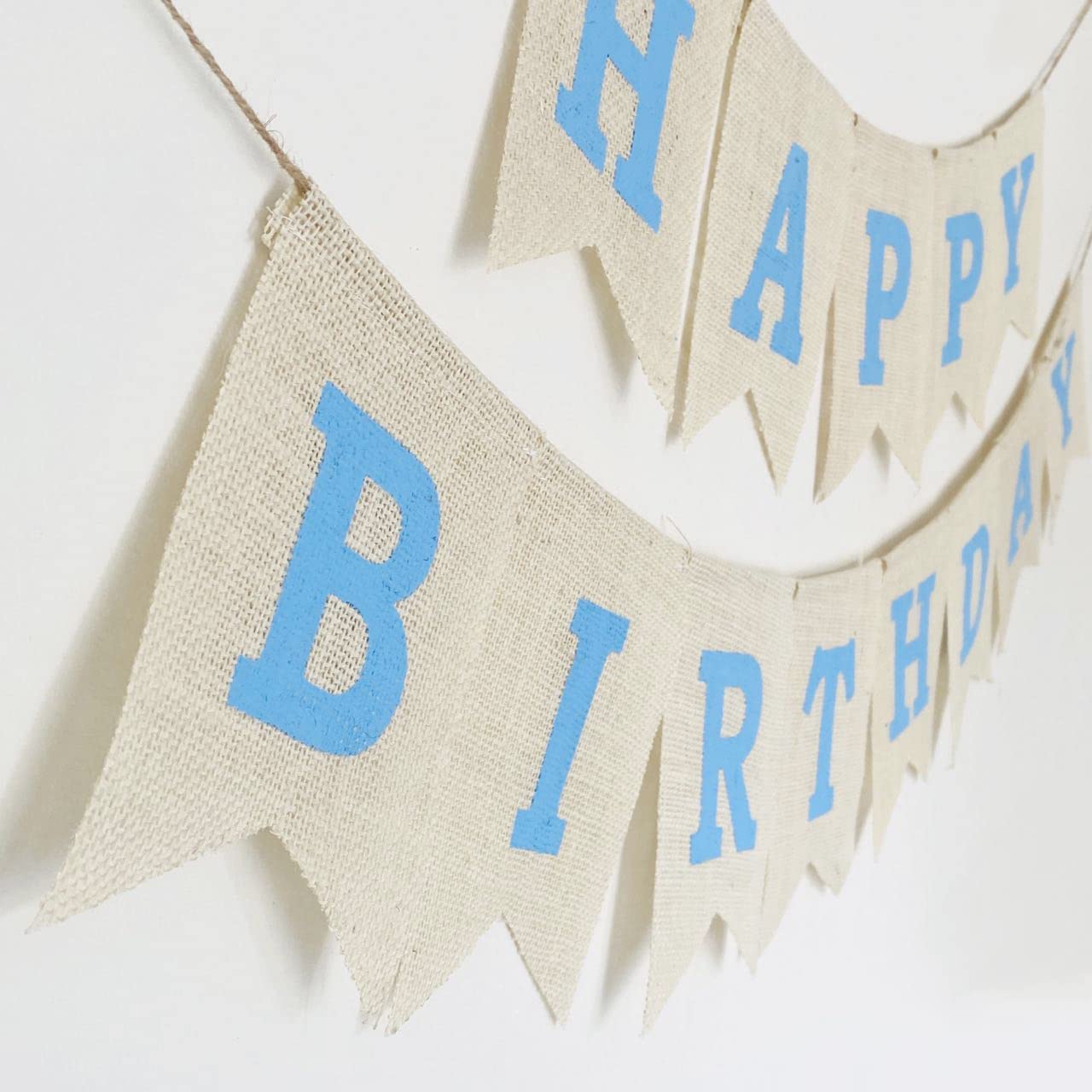 Blue Happy Birthday Banner, Assembled Burlap Happy Birthday Sign for Birthday Party Decorations