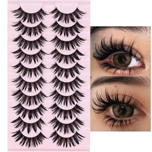 10 pairs manga lashes wet look japanese style cosplay spiky eyelashes anime lashes 16mm wispy thick faux mink doll eyelash extension look like individual clusters by augenli (02)
