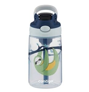 contigo kids water bottle, 14 oz with autospout technology – spill proof, easy-clean lid design – ages 3 plus, top rack dishwasher safe, blue-green sloth