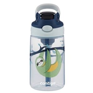 Contigo Kids Water Bottle, 14 oz with Autospout Technology – Spill Proof, Easy-Clean Lid Design – Ages 3 Plus, Top Rack Dishwasher Safe, Blue-Green Sloth