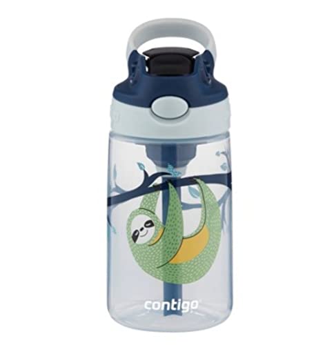 Contigo Kids Water Bottle, 14 oz with Autospout Technology – Spill Proof, Easy-Clean Lid Design – Ages 3 Plus, Top Rack Dishwasher Safe, Blue-Green Sloth