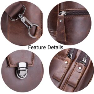 BULLCAPTAIN Genuine Leather Men Sling Crossbody Bag Backpack Outdoor Hiking Travel Chest Bag Daypack (Brown)