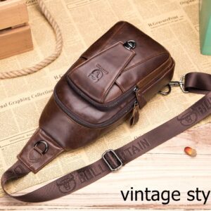 BULLCAPTAIN Genuine Leather Men Sling Crossbody Bag Backpack Outdoor Hiking Travel Chest Bag Daypack (Brown)