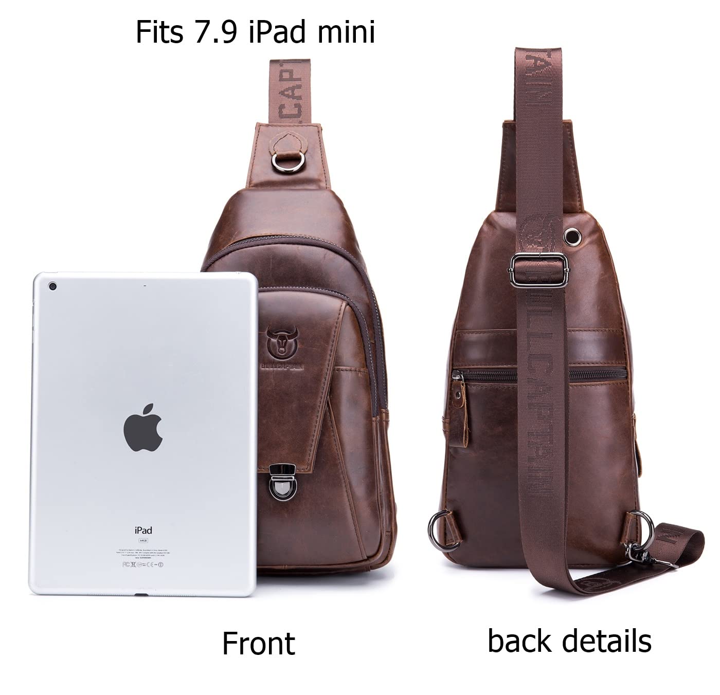 BULLCAPTAIN Genuine Leather Men Sling Crossbody Bag Backpack Outdoor Hiking Travel Chest Bag Daypack (Brown)