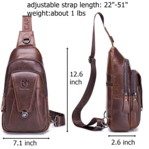 BULLCAPTAIN Genuine Leather Men Sling Crossbody Bag Backpack Outdoor Hiking Travel Chest Bag Daypack (Brown)