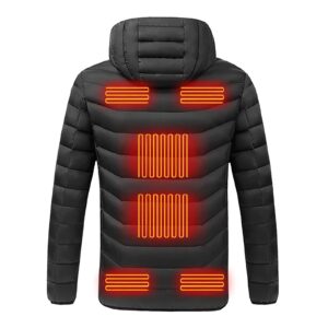 COMIOR Electric Heated Jacket, Men Women Heated Hoodie Coat, USB Rechargeable Electric Heating Jacket with 9 Heating Zones Body Warmer Coat Hooded Down Jacket for Winter Outdoor Working Sports