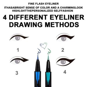 evpct 2Pcs Metallic Royal Blue & Green Glitter Glittering Diamond Liquid Eyeliner Eye Makeup Pencil Set, Sparkle Shimmer Colored Eyeliner Pen Waterproof Smudge Proof Long Lasting High Pigmented