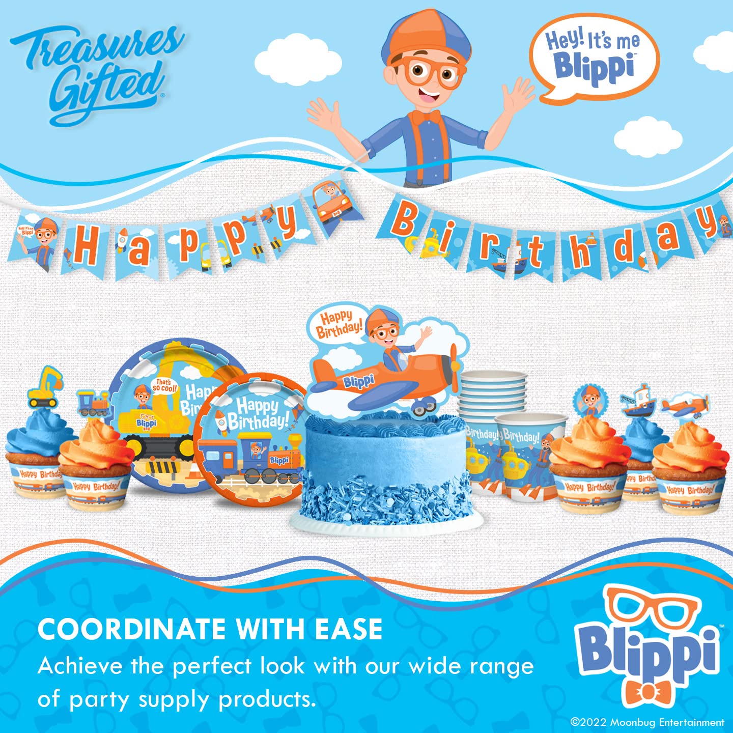 Treasures Gifted Officially Licensed Blippi Birthday Banner Vehicle - Blippi Happy Birthday Banner - Blippi Birthday Party Supplies - Blippi Party Decorations - Blippi Banner - Blippi Party Supplies