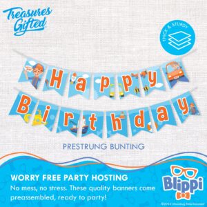 Treasures Gifted Officially Licensed Blippi Birthday Banner Vehicle - Blippi Happy Birthday Banner - Blippi Birthday Party Supplies - Blippi Party Decorations - Blippi Banner - Blippi Party Supplies