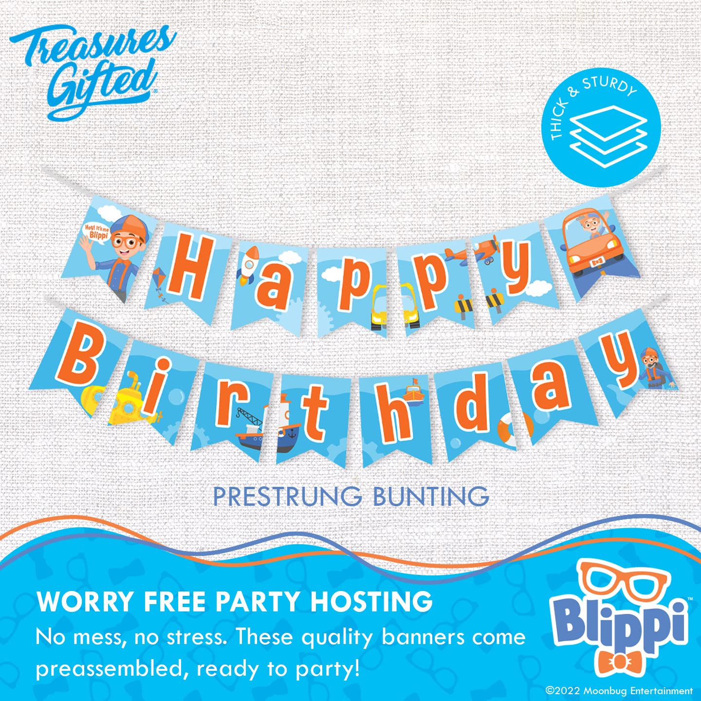 Treasures Gifted Officially Licensed Blippi Birthday Banner Vehicle - Blippi Happy Birthday Banner - Blippi Birthday Party Supplies - Blippi Party Decorations - Blippi Banner - Blippi Party Supplies