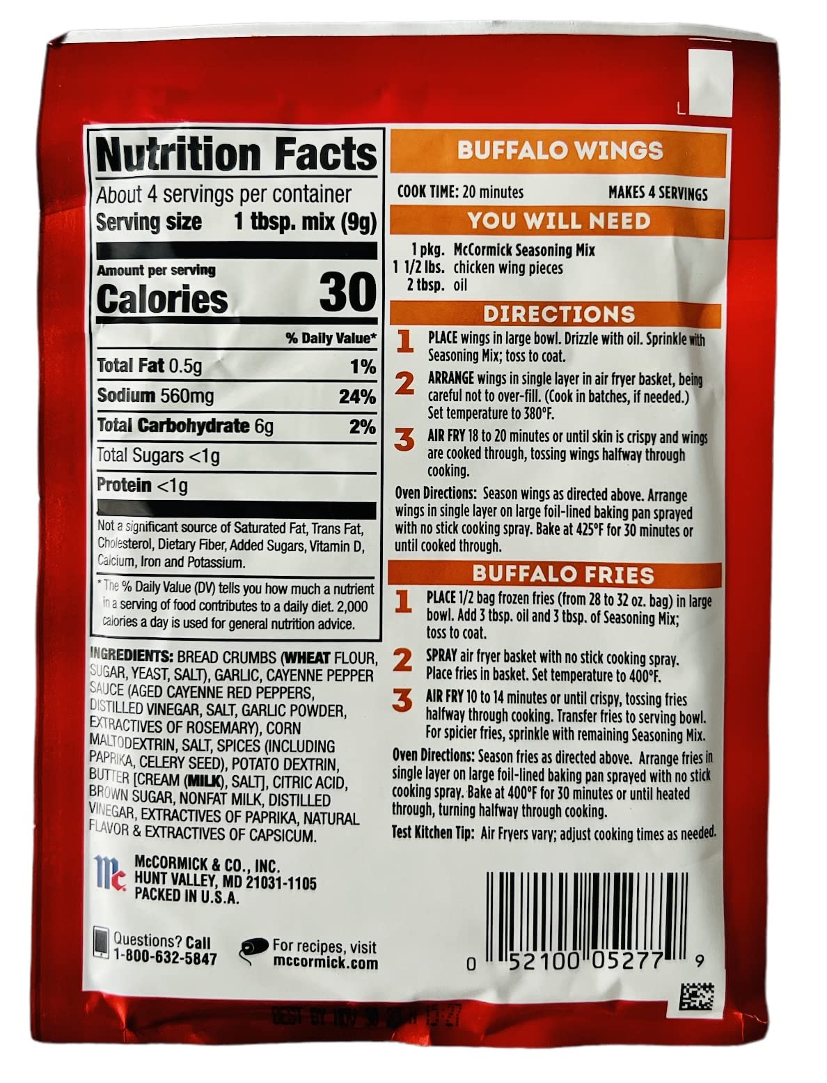 Air Fryer Seasoning Mix Bundle with 3 of McCormick's Buffalo Air Fryer Seasoning Mixes & 1 Bag for Leftovers. Delivers the Irresistible Flavor of Franks Red Hot on Chicken or French Fries!