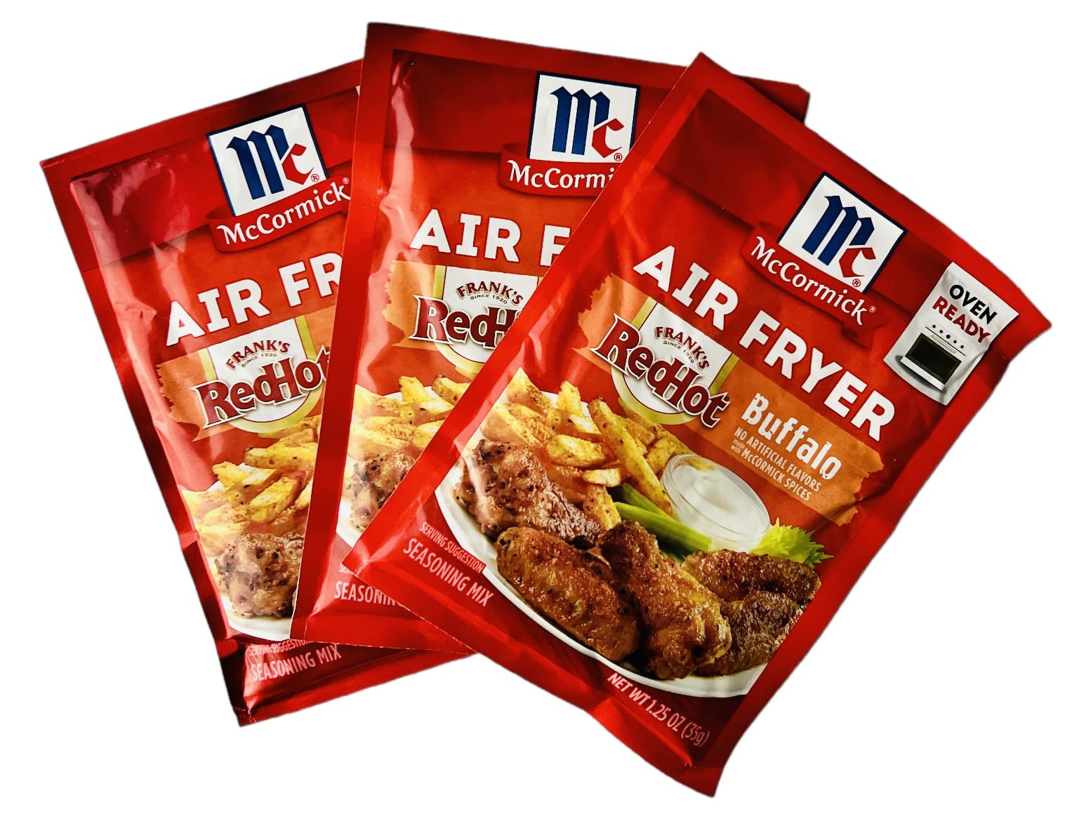 Air Fryer Seasoning Mix Bundle with 3 of McCormick's Buffalo Air Fryer Seasoning Mixes & 1 Bag for Leftovers. Delivers the Irresistible Flavor of Franks Red Hot on Chicken or French Fries!