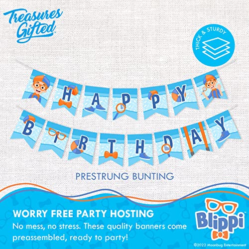 Treasures Gifted Officially Licensed Blippi Birthday Banner - Blippi Happy Birthday Banner - Blippi Birthday Party Supplies - Blippi Party Decorations - Blippi Banner - Blippi Party Supplies