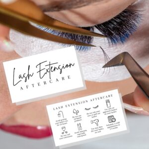 Lash Aftercare Extension Care Cards | 50 Pack | Eyelash False 2 x 3.5” inches Symbols 2-3 Week Refill Instructions Minimalist Gold foil Appearance Pink White and Black How to Care for Your Extensions