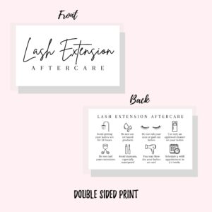 Lash Aftercare Extension Care Cards | 50 Pack | Eyelash False 2 x 3.5” inches Symbols 2-3 Week Refill Instructions Minimalist Gold foil Appearance Pink White and Black How to Care for Your Extensions