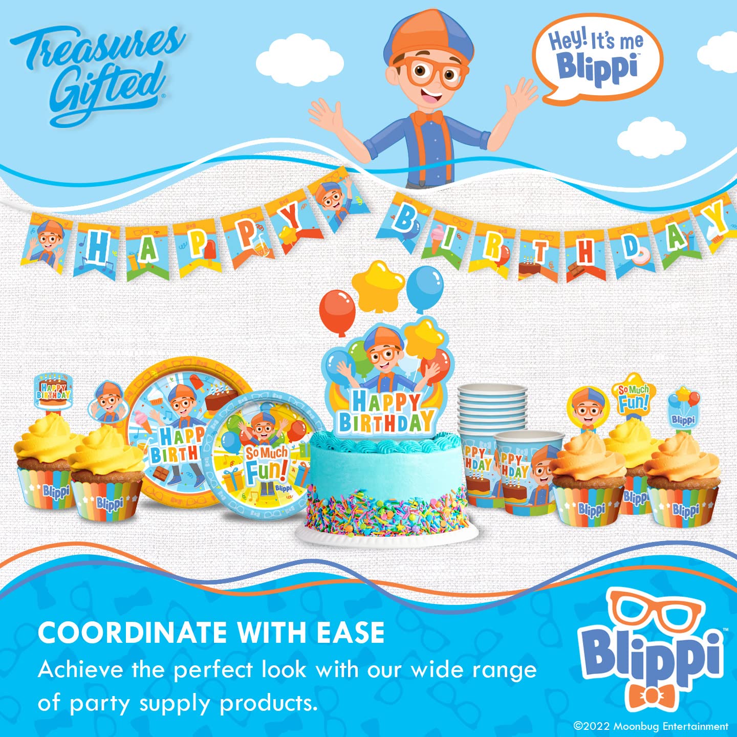 Treasures Gifted Officially Licensed Blippi Banner - Blippi Happy Birthday Banner - Blippi Birthday Party Supplies - Blippi Party Decorations - Blippi Birthday Banner - Blippi Party Supplies