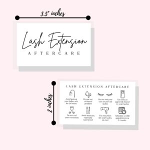 Lash Aftercare Extension Care Cards | 50 Pack | Eyelash False 2 x 3.5” inches Symbols 2-3 Week Refill Instructions Minimalist Gold foil Appearance Pink White and Black How to Care for Your Extensions