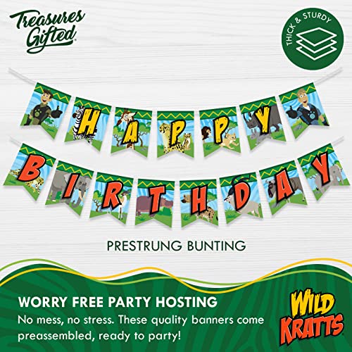 Treasures Gifted Officially Licensed Wild Kratts Birthday Banner - Wild Kratts Happy Birthday Banner - Wild Kratts Birthday Party Supplies - Wild Kratts Party Decorations for Walls & Entryways