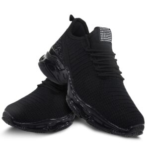 CLOUDAIR Women's Vesta Casual Fashion Sneaker - Slip-On Sock Women's Running Shoes - Air Cushion, Non-Slip & Breathable Platform Sneakers for Walking - Lightweight Girls Sneakers, Black, 9 UK