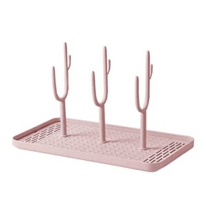 baby bottle drying rack with tray bottle dryer holder for nipples, cups, pump parts and accessories (pink)