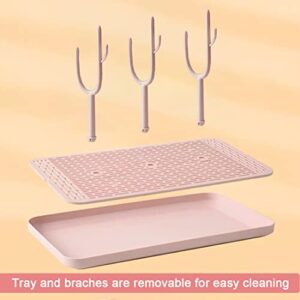 Baby Bottle Drying Rack with Tray Bottle Dryer Holder for Nipples, Cups, Pump Parts and Accessories (Pink)