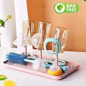 Baby Bottle Drying Rack with Tray Bottle Dryer Holder for Nipples, Cups, Pump Parts and Accessories (Pink)