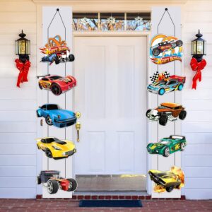 hot cars porch sign door hanging banner, cars themed birthday party supplies for boys and girls kids party decorations decor