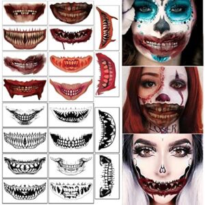 20pcs halloween prank makeup temporary tattoo clown horror mouth tattoo stickers scary big mouth masquerade prank props fake tattoos for halloween cosplay party
