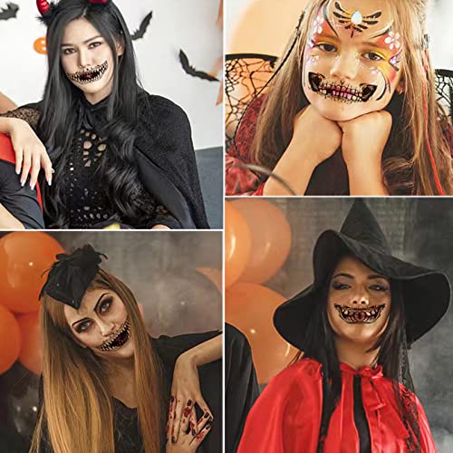 20Pcs Halloween Prank Makeup Temporary Tattoo Clown Horror Mouth Tattoo Stickers Scary Big Mouth Masquerade Prank Props Fake Tattoos for Halloween Cosplay Party