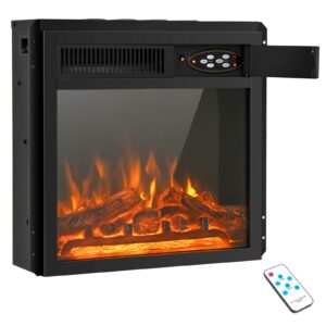 tangkula 18 inch electric fireplace, 5100 btu freestanding electric fireplace heater with remote control, adjustable flame brightness, overheat protection for home, hotel, etl certification