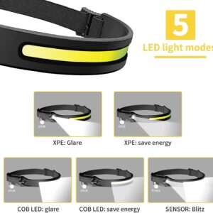 Shardnn Headlamp Rechargeable 3 Pack, Headlamps Headlight, Headlamps for Adults, 5 Light Modes Head Lights for Forehead, 230° Wide Beam Head Lamp with 6 Clips for Hiking Camping Running