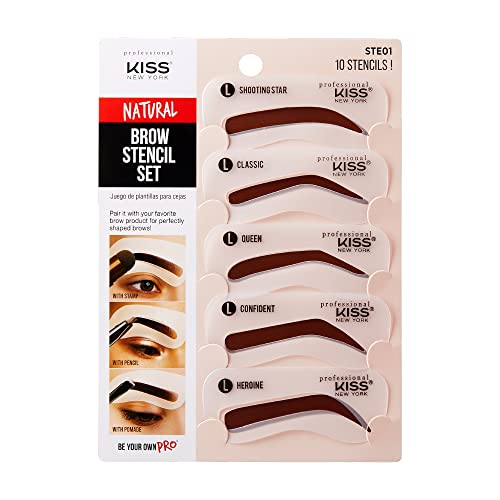 Kiss New York Professional Instant Brow Stamp and Stencil Kit Powder Stamp Eyebrow Shaping Kit (Stencil-Natural)