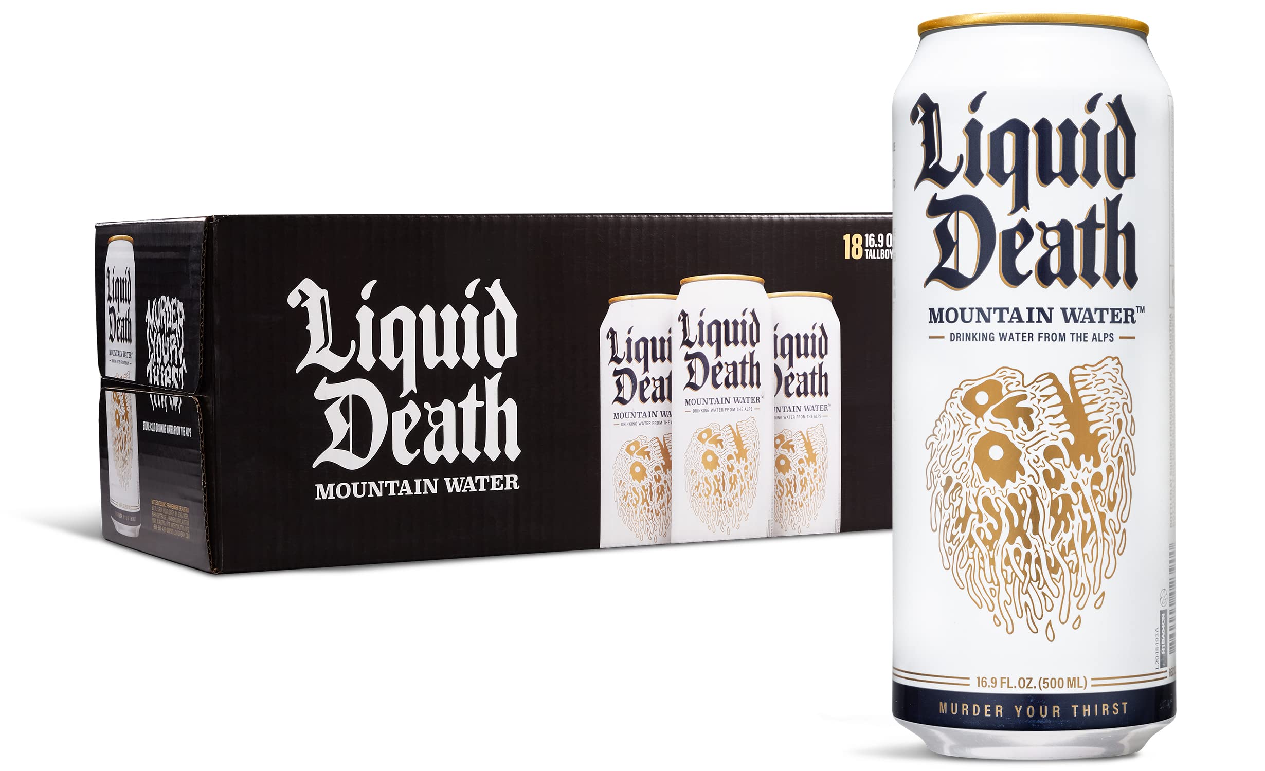 Liquid Death Still Mountain Water, 16.9 fl oz Tallboys (18-Pack)