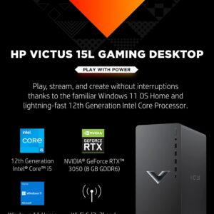 HP Victus 15L Gaming Desktop - 12th Gen Intel Core i5-12400F, 2.50 GHz - 8 GB SDRAM, 512 GB M.2 SSD - NVIDIA GeForce RTX 3050 - Windows 11 Home, Wi-Fi 6 & Bluetooth, 9 USB Ports (TG02-0021, 2022)