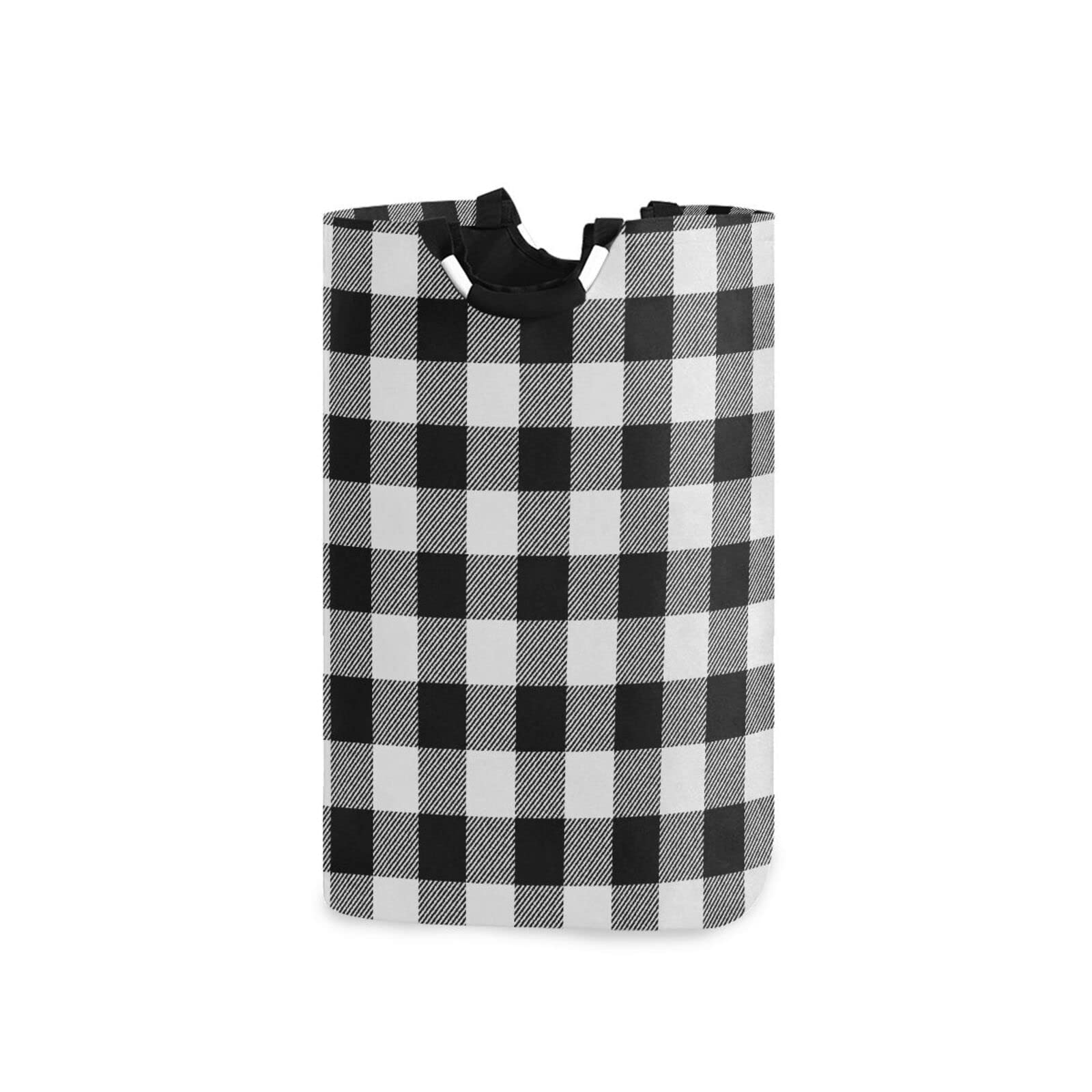 Kigai Black and White Buffalo Plaid Laundry Basket Foldable Large Laundry Hamper Bucket with Handles Collapsible Nursery Storage Bin for Kids Clothes Toy