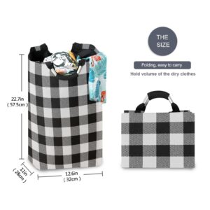 Kigai Black and White Buffalo Plaid Laundry Basket Foldable Large Laundry Hamper Bucket with Handles Collapsible Nursery Storage Bin for Kids Clothes Toy