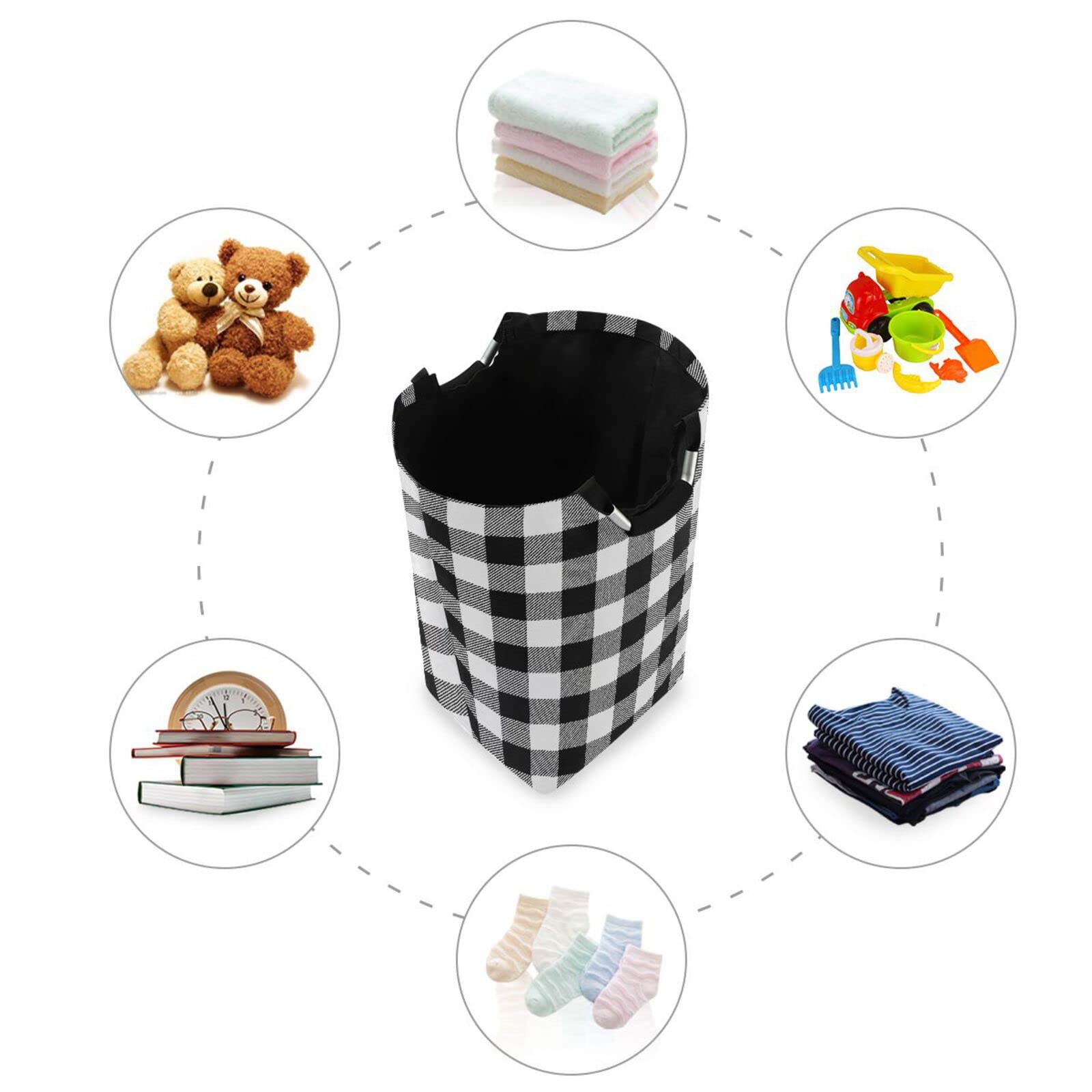 Kigai Black and White Buffalo Plaid Laundry Basket Foldable Large Laundry Hamper Bucket with Handles Collapsible Nursery Storage Bin for Kids Clothes Toy