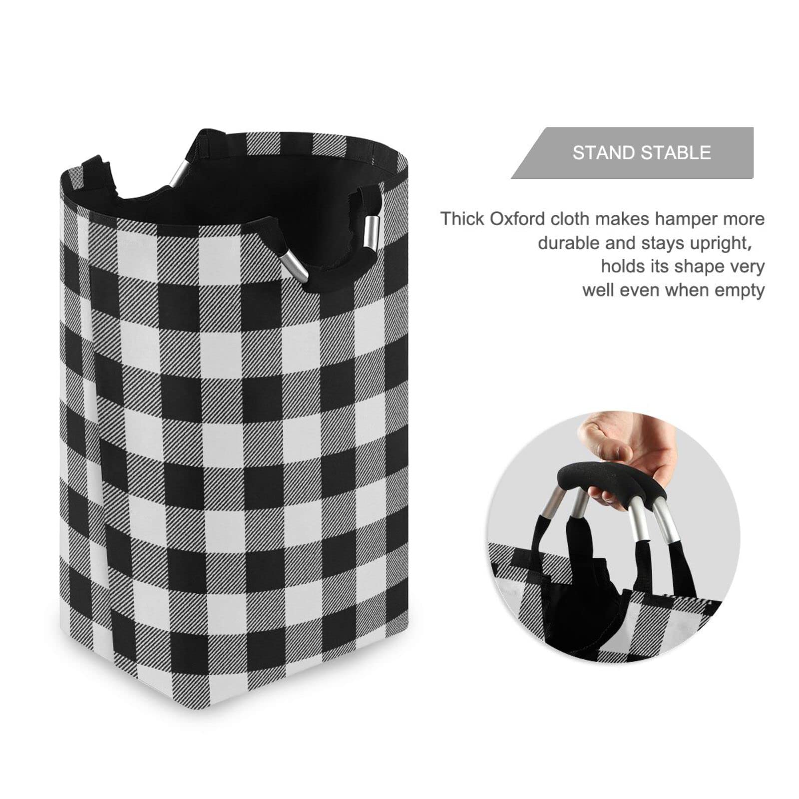 Kigai Black and White Buffalo Plaid Laundry Basket Foldable Large Laundry Hamper Bucket with Handles Collapsible Nursery Storage Bin for Kids Clothes Toy