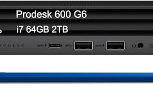 HP Prodesk 600 G6 Mini PC (Intel 8-Core i7-10700T, 64GB DDR4 RAM, 2TB PCle SSD) Tiny Business Desktop, Type-C, IST Keyboard, Mouse, DisplayPort, WiFi 6, Ethernet, 3-Yr WRT, Win11 Pro, Black