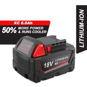 New Replacement Milwaukee M18 Battery Pack High Output 6.0Ah 18V for Milwaukee M18 Batteries Lithium 48-11-1862 48-11-1852 48-11-1850 48-11-1840 48-11-1822 48-11-1828 48-11-1815 Battery Pack (2-Pack)
