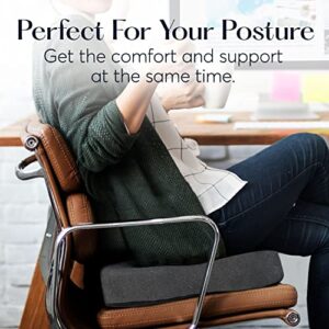 SUTERA Proper Posture Seat Cushion for Office Chair or Car Seat, Superior Memory Foam for Support and Back Pain Relief, Rubber Grips Underneath to Prevent Shifting (17.7x16x4.3 inches)