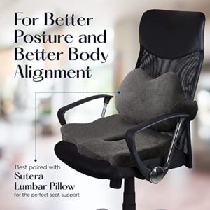 SUTERA Proper Posture Seat Cushion for Office Chair or Car Seat, Superior Memory Foam for Support and Back Pain Relief, Rubber Grips Underneath to Prevent Shifting (17.7x16x4.3 inches)