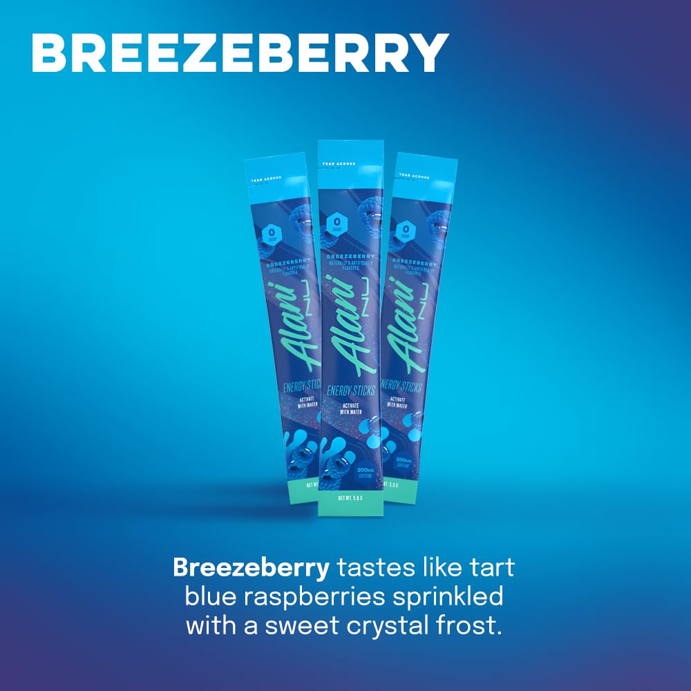 Alani Nu BREEZEBERRY Energy Sticks | Energy Drink Powder | 200mg Caffeine | Pre Workout Performance with Antioxidants | On-The-Go Drink Mix | Biotin, B Vitamins | Zero Sugar | 5 Calories | 10 Pack