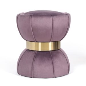 joveco round velvet ottoman, upholstered vanity stool footrest footstool side table seat with metal band for makeup room living room bedroom (purple)