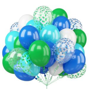 50pcs blue green balloons 12inch light green blue vintage klein blue green confetti balloons with ribbons for boys birthday party football video game jungle safari themed decoration