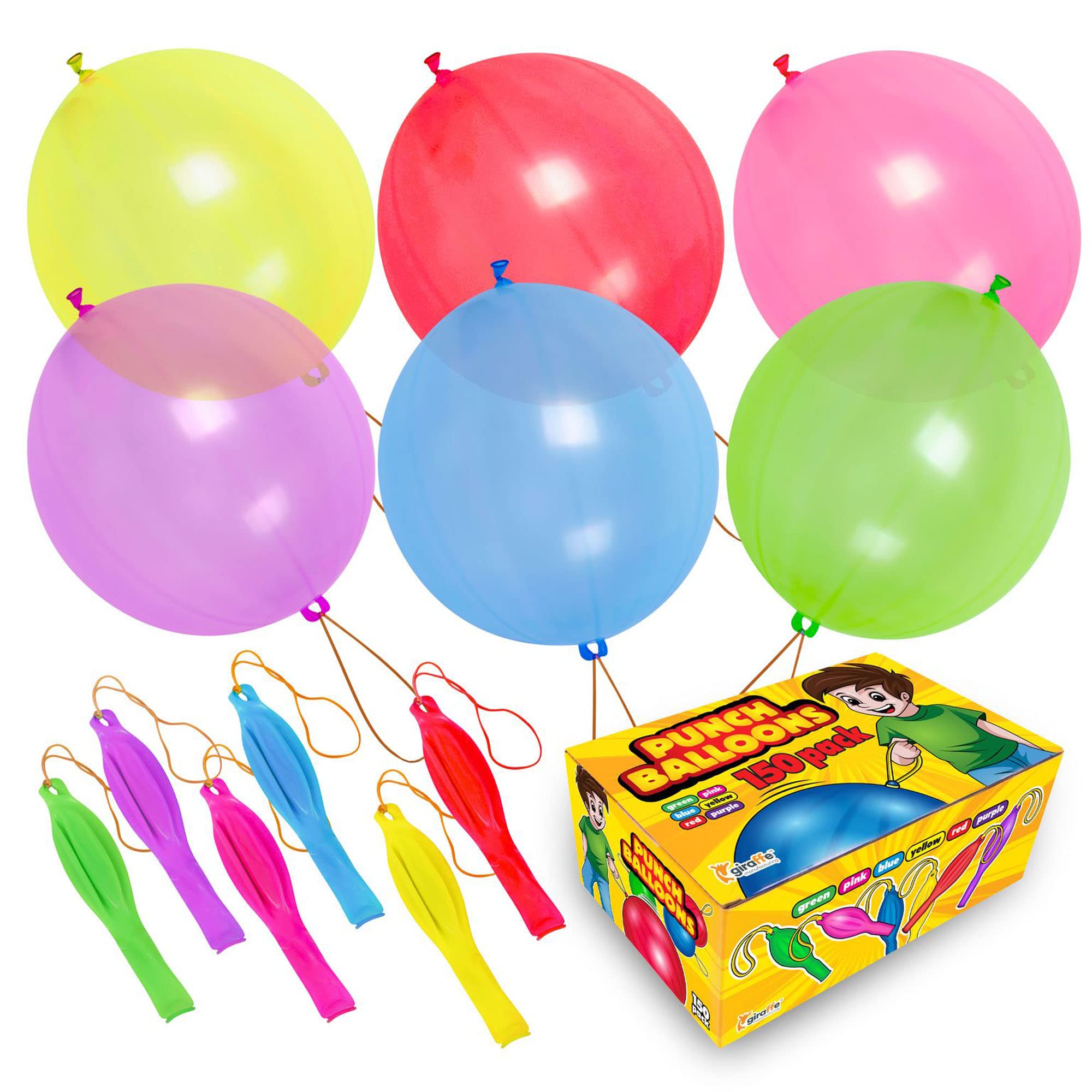 150-Pack Neon Punch Balloons I Punch Balloons Party Favors for Kids I Heavy Duty Punching Balloons with Rubber Bands I Punching Balloons for Kids I Birthday Decorations Party Balloons Kids Outdoor Toy