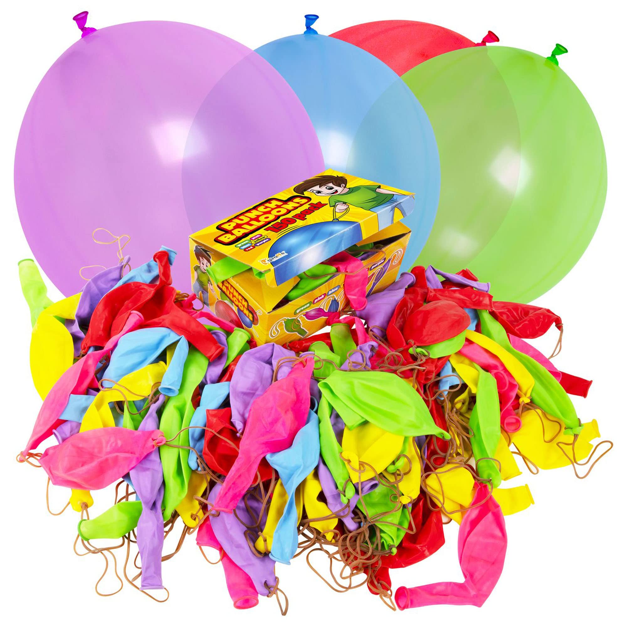 150-Pack Neon Punch Balloons I Punch Balloons Party Favors for Kids I Heavy Duty Punching Balloons with Rubber Bands I Punching Balloons for Kids I Birthday Decorations Party Balloons Kids Outdoor Toy